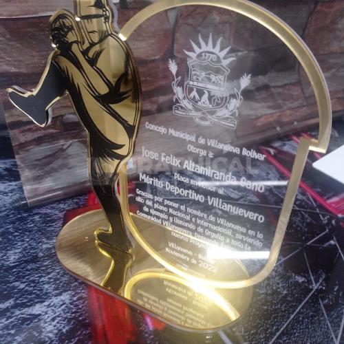 Un trofeo dorado de jugador de béisbol