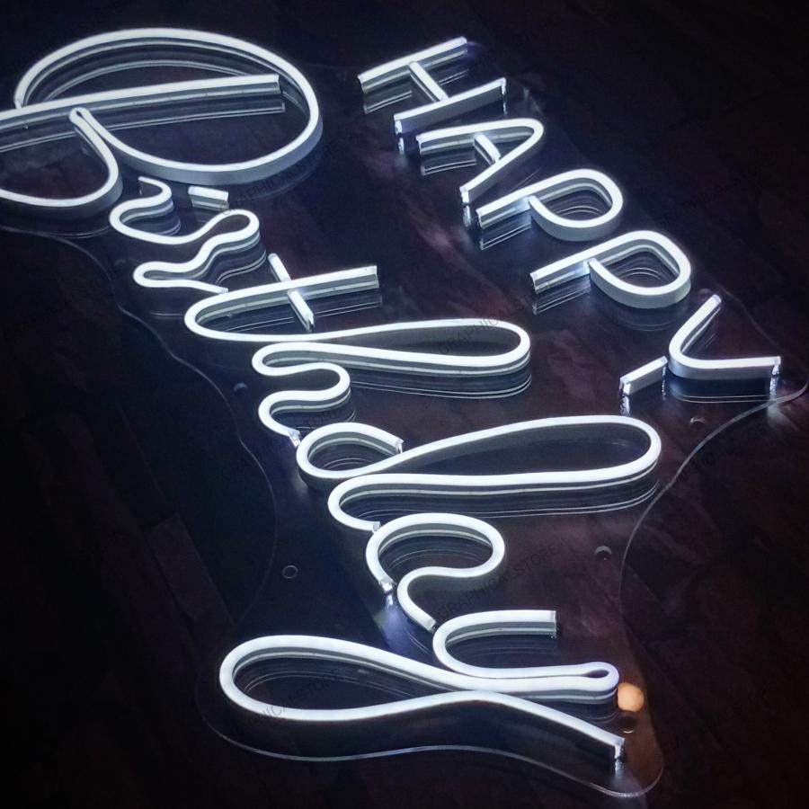 Neon Happy Birthday M07 Blanco